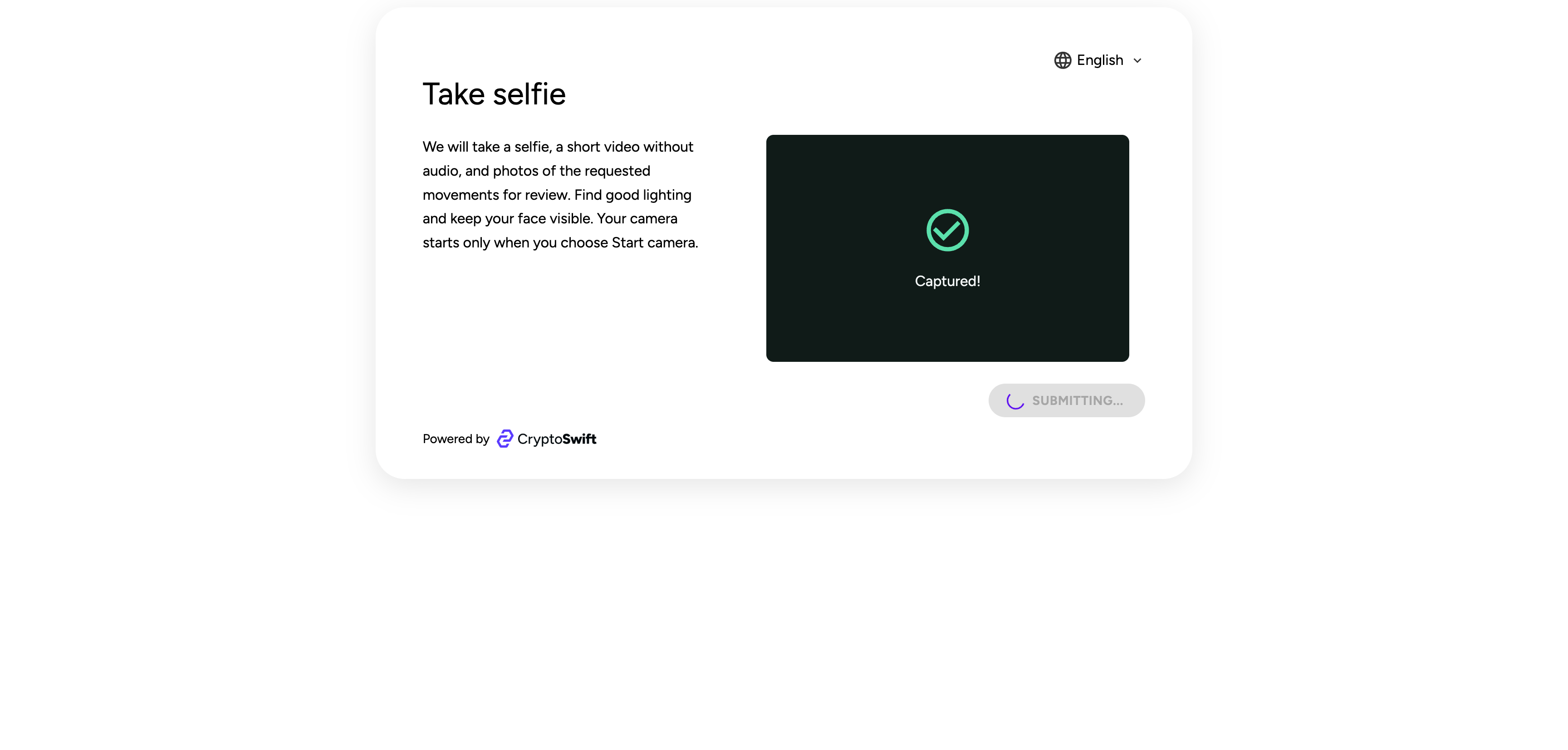 Completed selfie capture being submitted for backend liveness analysis